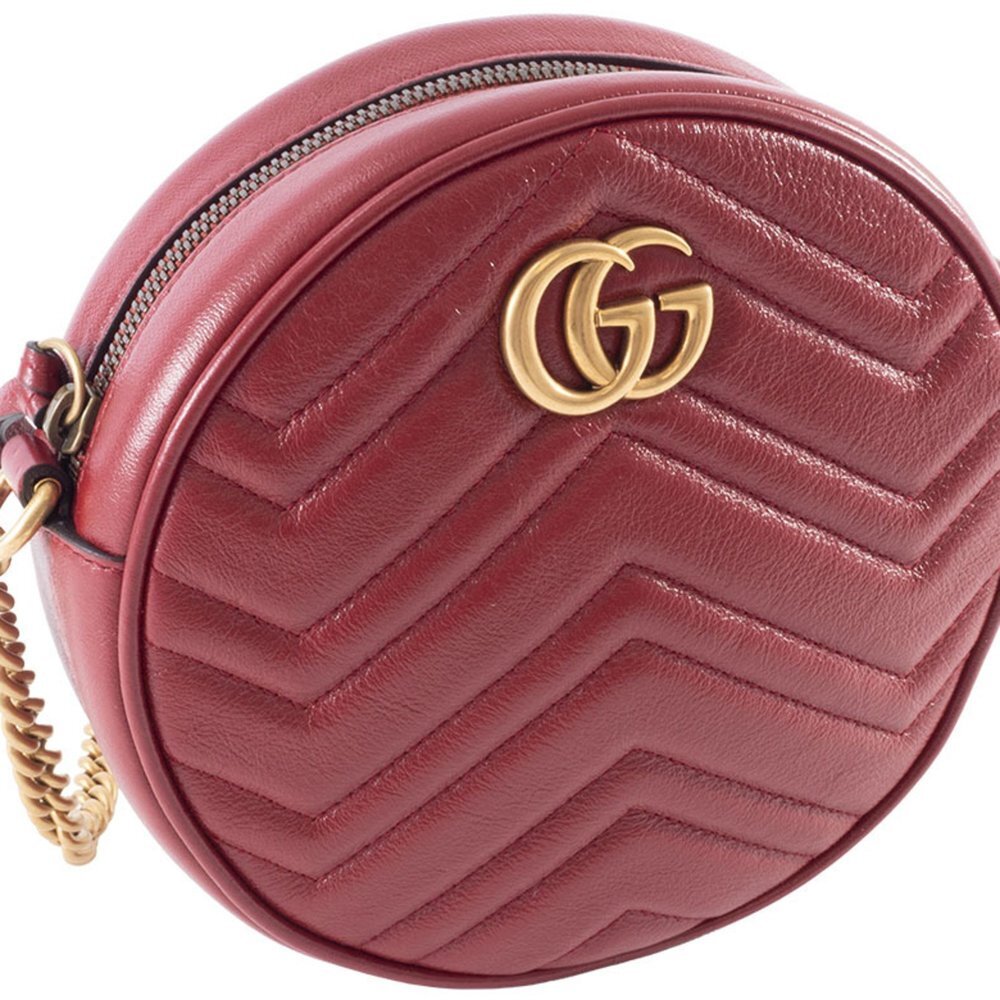 GUCCI Red Leather GG Marmont Shoulder Bag - Picture 2 of 16